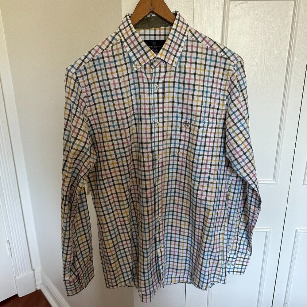 Mario Gretto Men’s Checkered Button-Down Shirt Size Large 100% Cotton